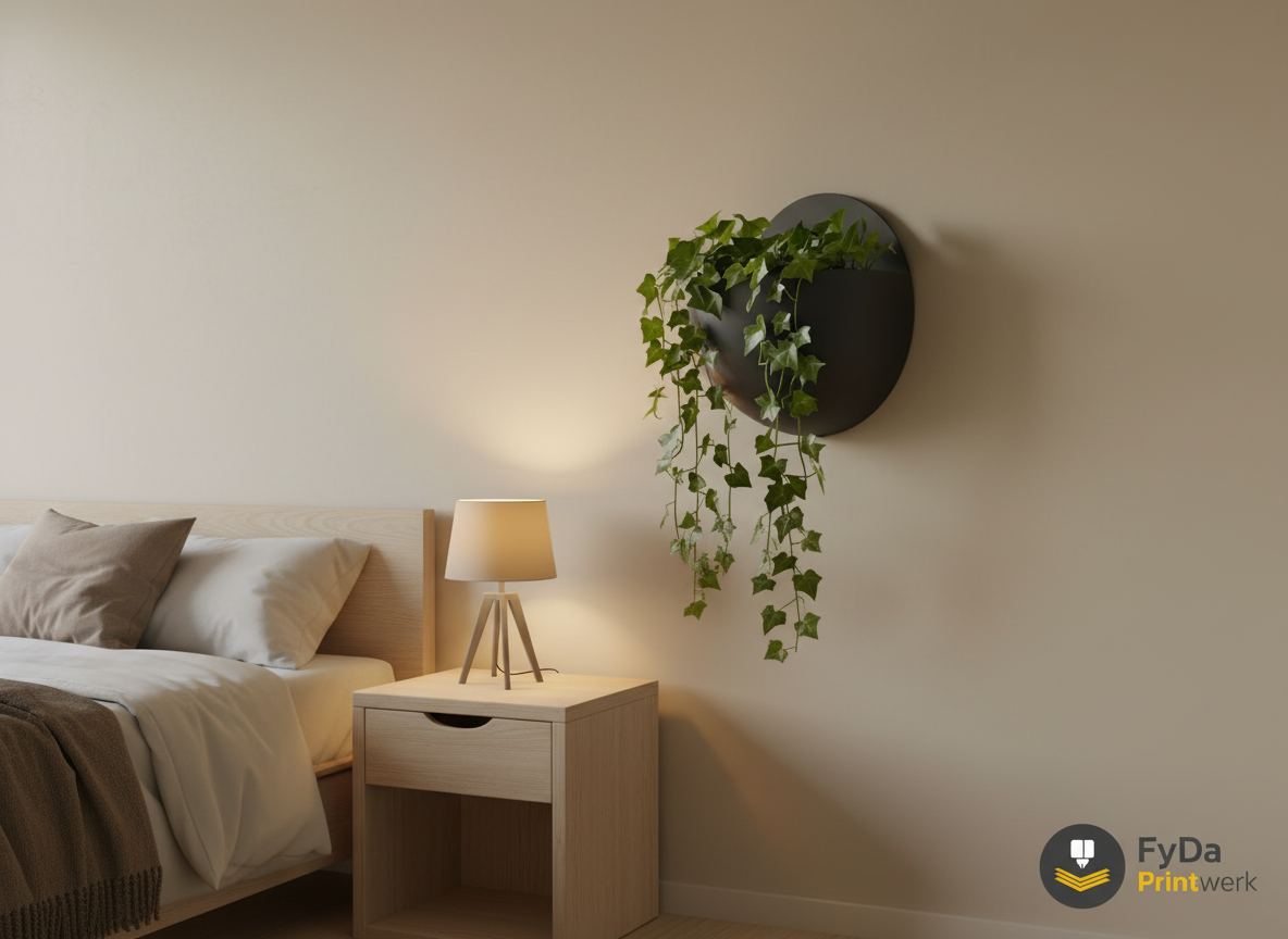 Wand Pflanztopf rund 3D Druck Übertopf Wandhalterung Blumentopf minimalistisch Pflanzenhalter schwarz weiß