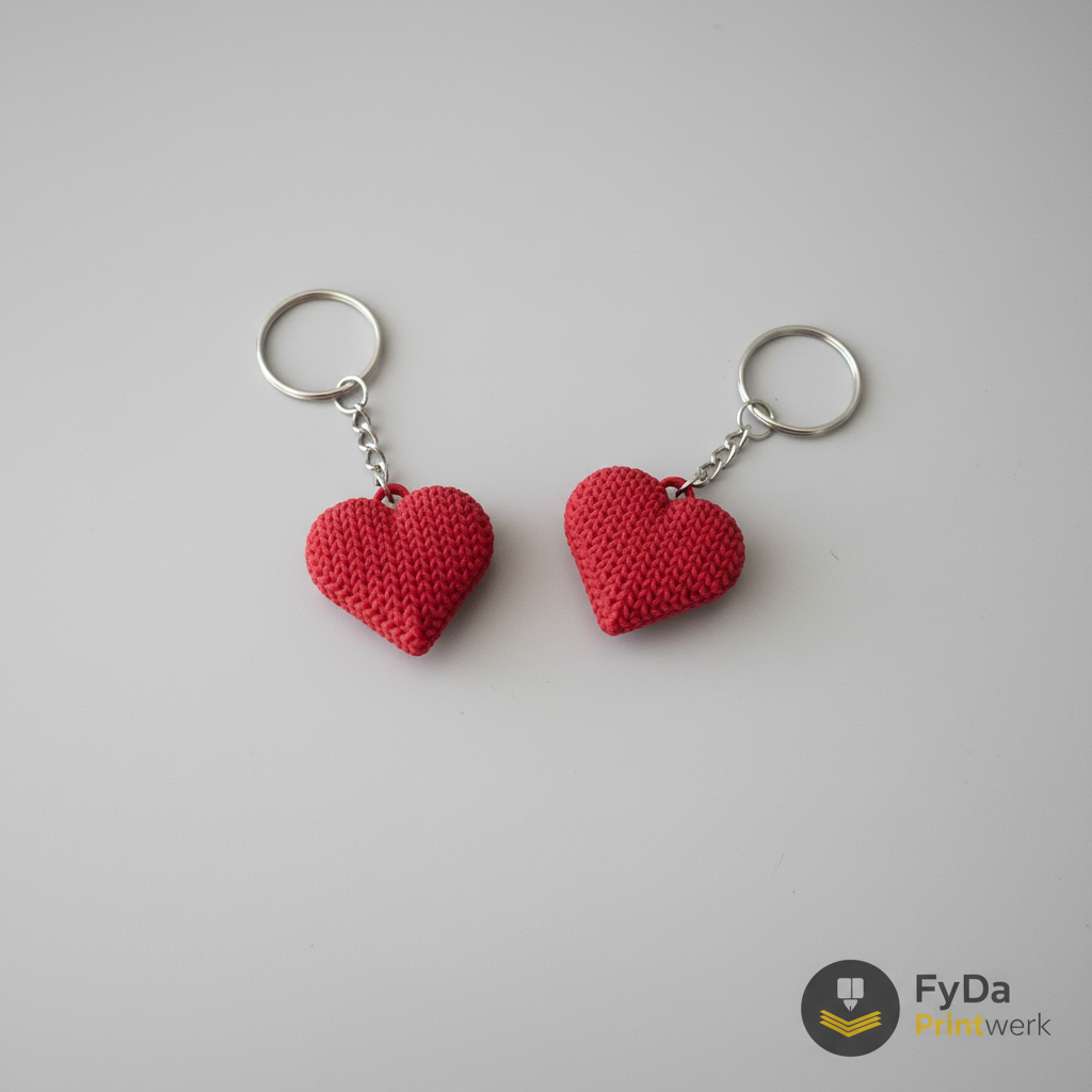 Herz Schlüsselanhänger aus umweltfreundlichem 3D Druck mit Strickoptik – einzeln oder 2er Set, Geschenkidee, Partnergeschenk, FyDa Printwerk