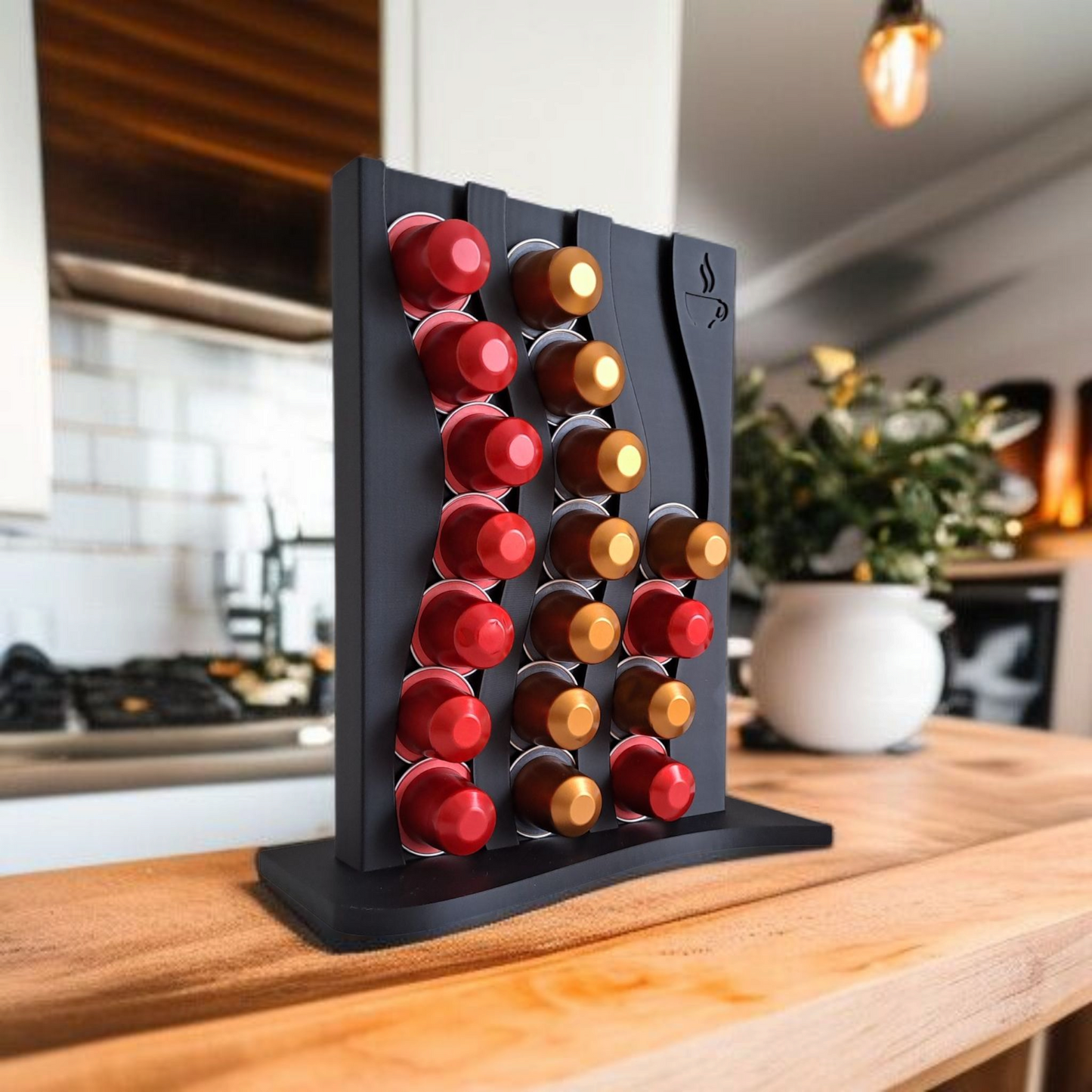 Nespresso Kapselständer für 21 Kapseln aus umweltfreundlichen 3D Druck – Kapselhalter vertikal– Küche Coffee Corner – weiß schwarz beige