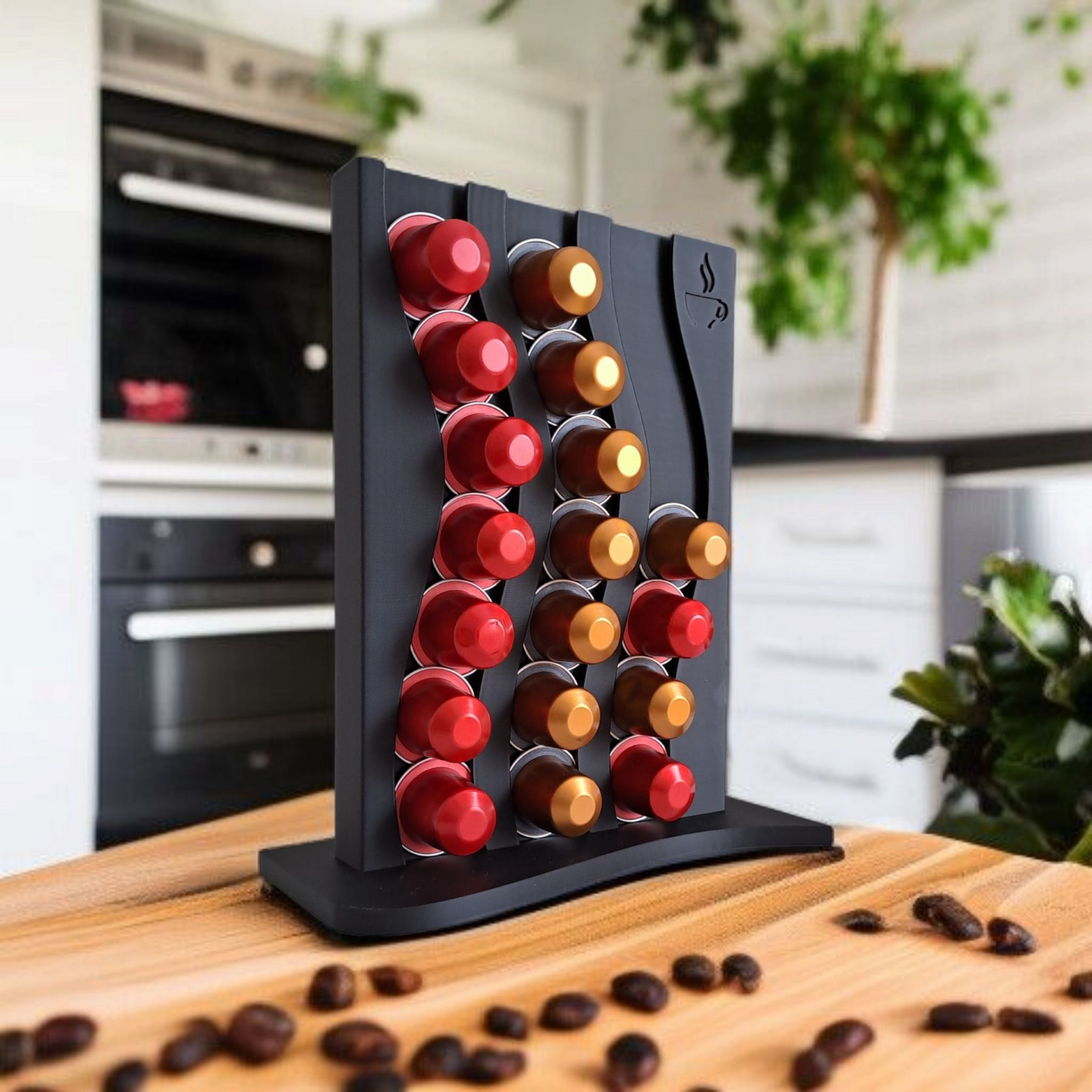 Nespresso Kapselständer für 21 Kapseln aus umweltfreundlichen 3D Druck – Kapselhalter vertikal– Küche Coffee Corner – weiß schwarz beige