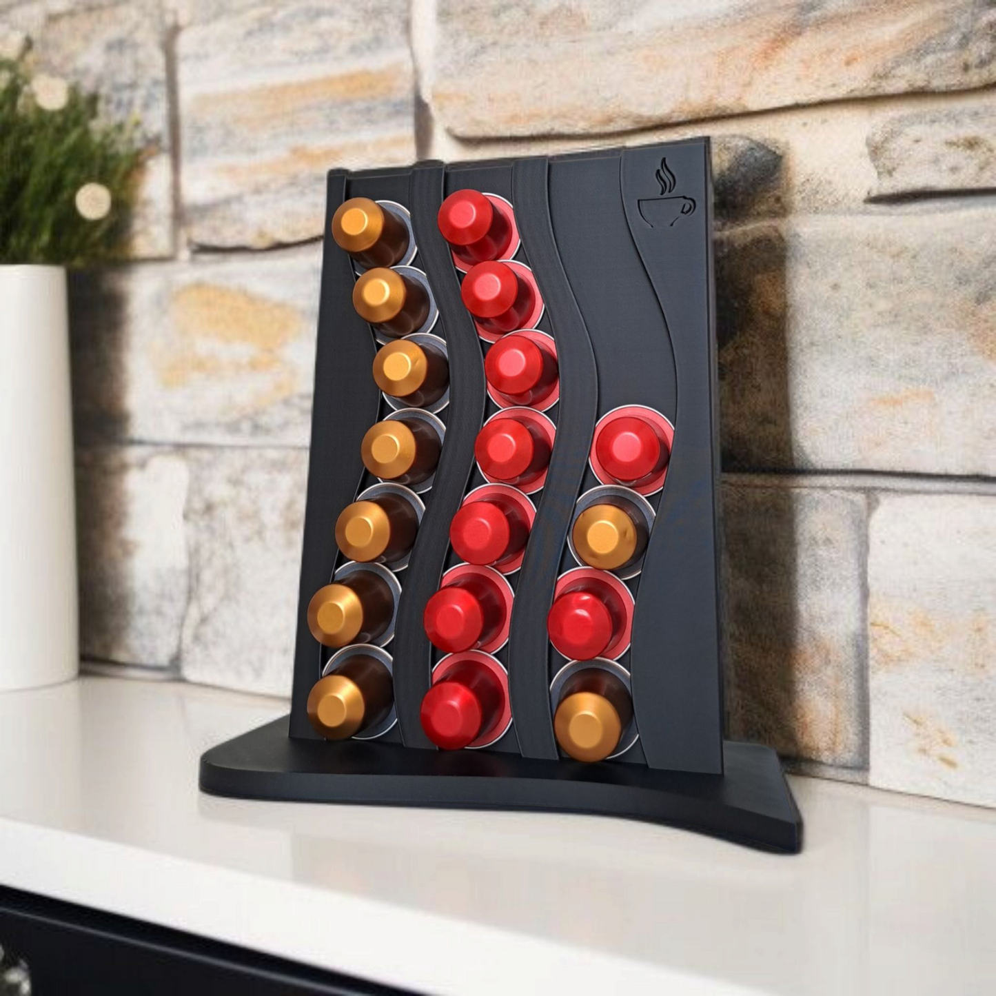 Nespresso Kapselständer für 21 Kapseln aus umweltfreundlichen 3D Druck – Kapselhalter vertikal– Küche Coffee Corner – weiß schwarz beige
