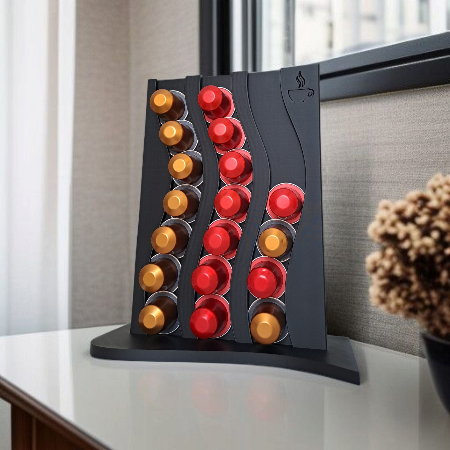 Nespresso Kapselständer für 21 Kapseln aus umweltfreundlichen 3D Druck – Kapselhalter vertikal– Küche Coffee Corner – weiß schwarz beige
