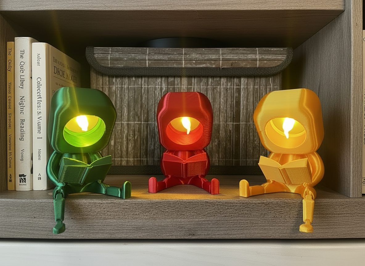 Club der lesenden Gefährten – aus umweltfreundlichem 3D- Druck, Dekofiguren im Set oder einzeln, Geschenk für Buchliebhaber, Nachtlicht