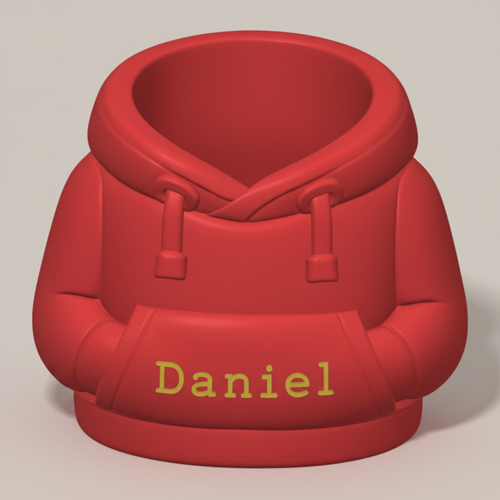 Personalisierter Hoodie Stiftehalter mit Name – 3D gedruckter Schreibtisch Organizer