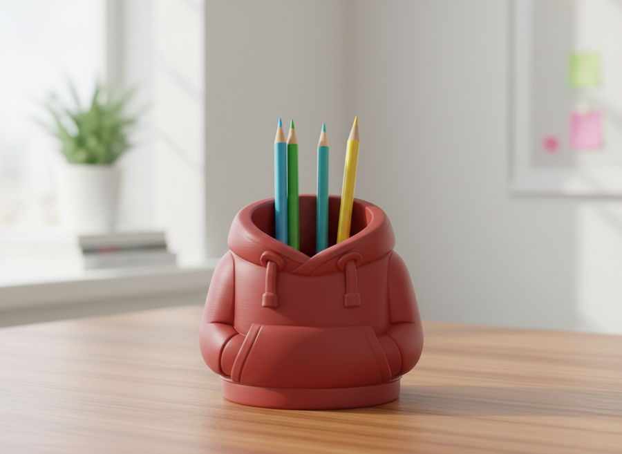 Personalized Hoodie Pen Holder with Name – 3D Printed Desk Organizer