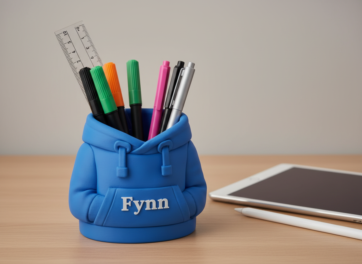 Personalisierter Hoodie Stiftehalter mit Name – 3D gedruckter Schreibtisch Organizer