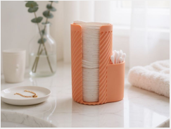 Wattepadhalter mit Q-Tip Halter – Badezimmer Organizer aus 3D Druck (PLA) – modern mit Rillenoptik, Aufbewahrung fuer Wattepads & Ohrenstaebchen