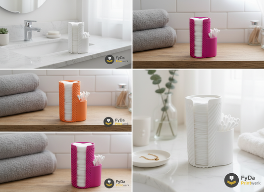 Wattepadhalter mit Q-Tip Halter – Badezimmer Organizer aus 3D Druck (PLA) – modern mit Rillenoptik, Aufbewahrung fuer Wattepads & Ohrenstaebchen
