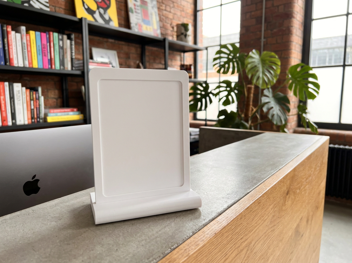Aufsteller aus 3D-Druck – individuell UV-bedruckbare Aufsteller für Empfang, Café, Praxis & Büro