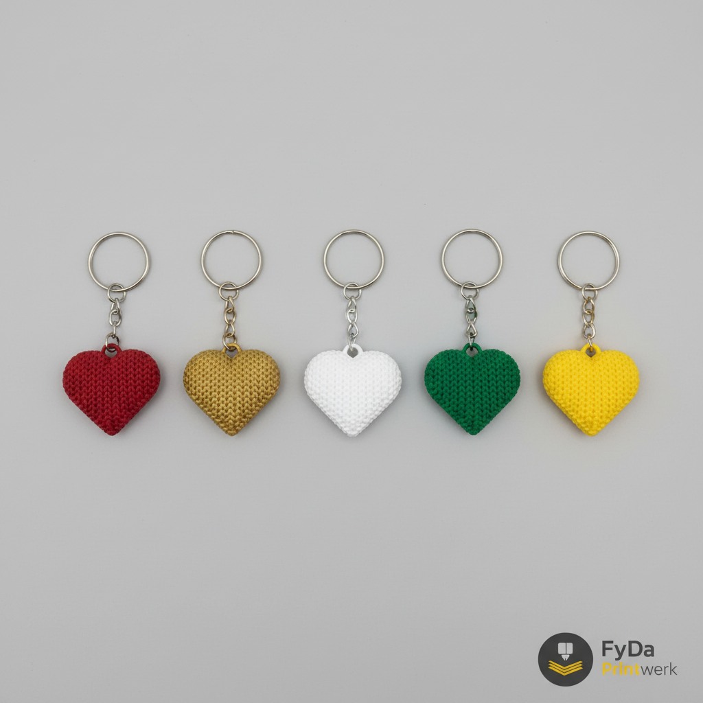 Herz Schlüsselanhänger aus umweltfreundlichem 3D Druck mit Strickoptik – einzeln oder 2er Set, Geschenkidee, Partnergeschenk, FyDa Printwerk