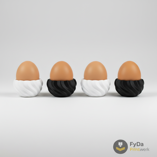 Eierbecher Spiral-Design aus 3D Druck (PLA) – modern & minimalistisch in Weiß oder Schwarz – stapelbar, spuelmaschinenfest bis 50°C