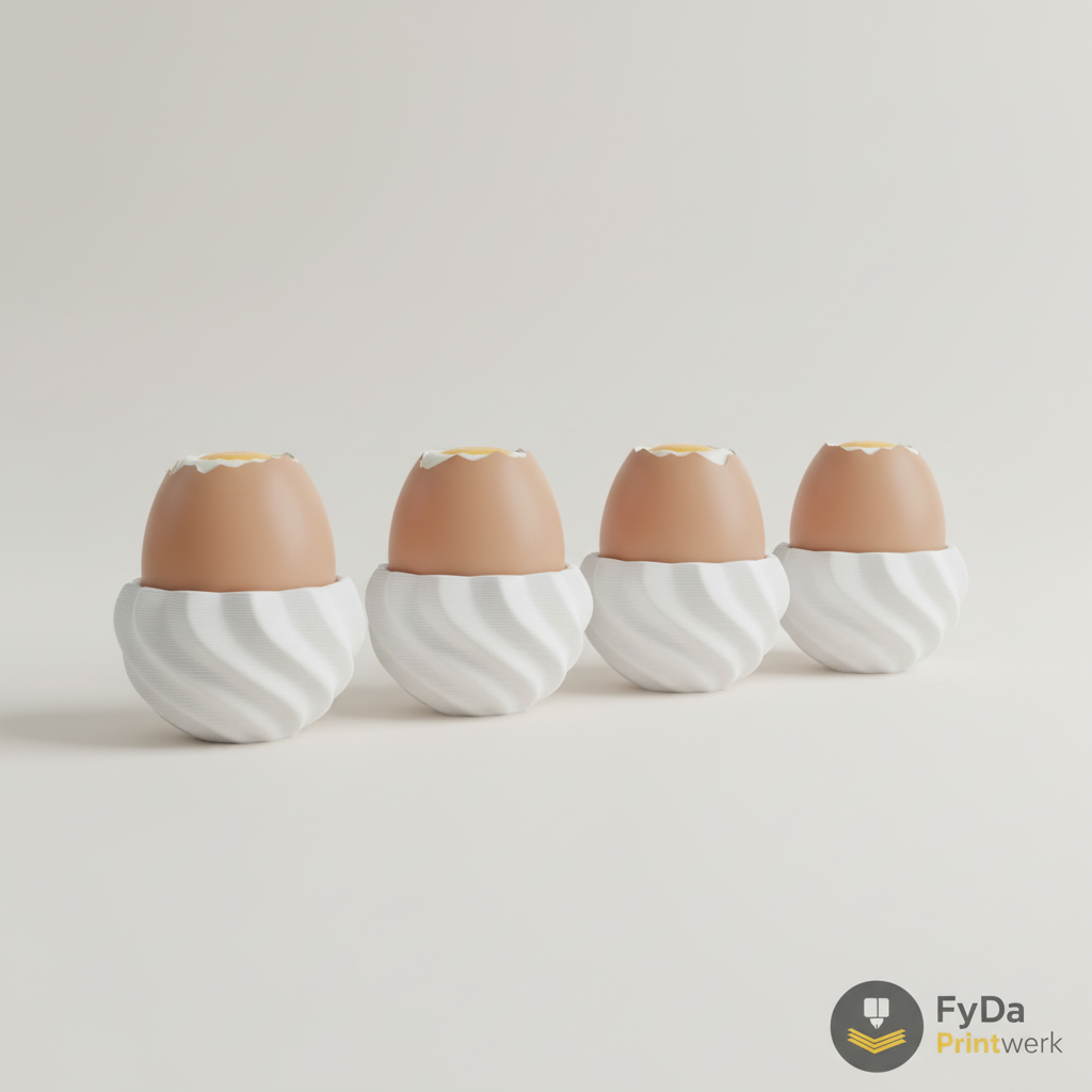 Eierbecher Spiral-Design aus 3D Druck (PLA) – modern & minimalistisch in Weiß oder Schwarz – stapelbar, spuelmaschinenfest bis 50°C