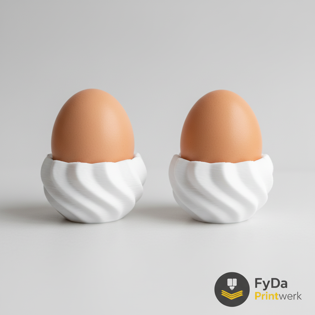 Eierbecher Spiral-Design aus 3D Druck (PLA) – modern & minimalistisch in Weiß oder Schwarz – stapelbar, spuelmaschinenfest bis 50°C