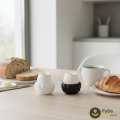 Coquetier design spirale en impression 3D (PLA) – moderne et minimaliste en blanc ou noir – empilable, lavable au lave-vaisselle jusqu'à 50°C