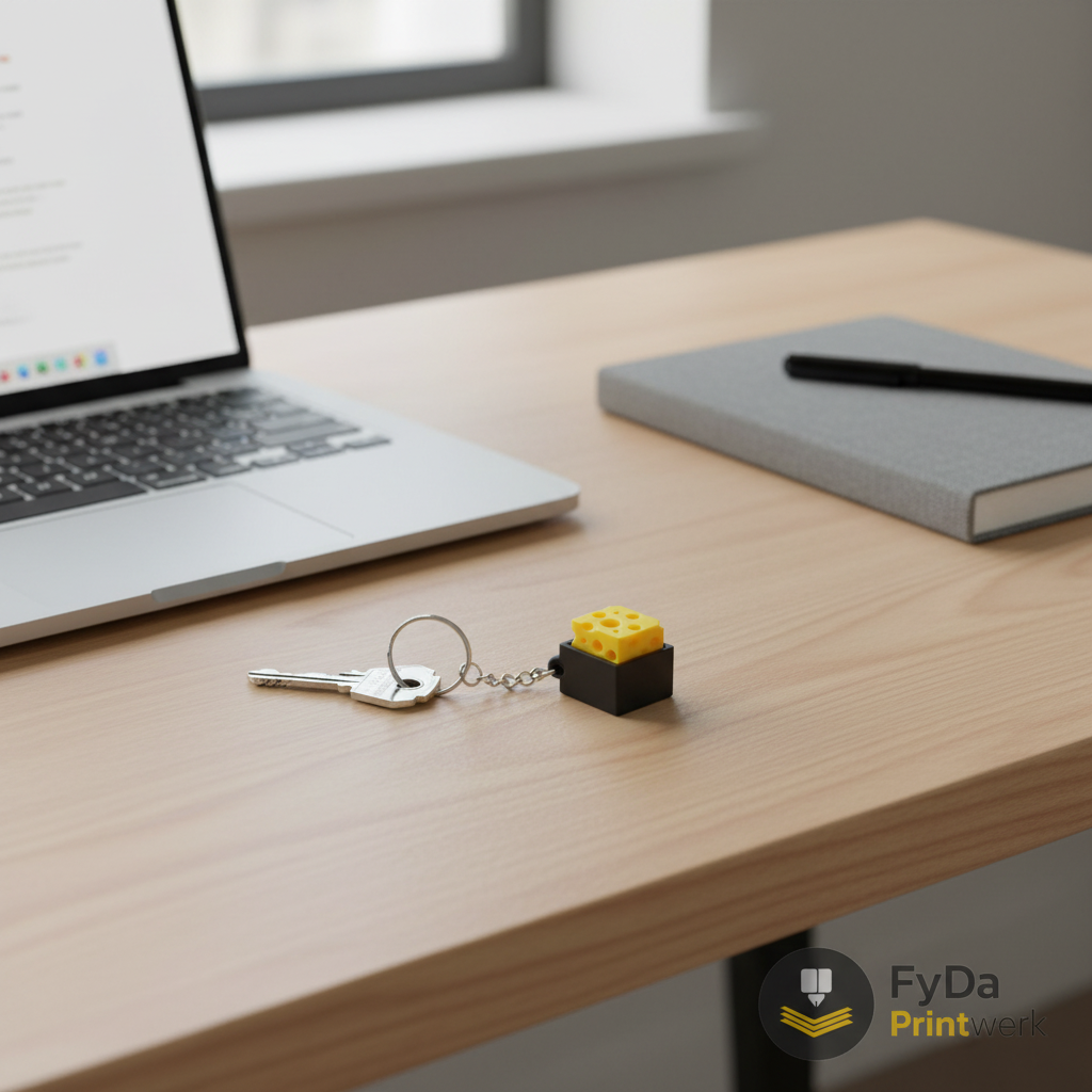 Fidget Clicker Schlüsselanhänger Käsewürfel – 3D Druck Klicker aus PLA, EDC Gadget für Stressabbau – Geschenk fürs Büro & Schule