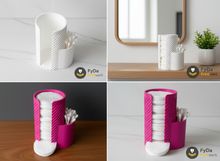Cotton Pad Holder with Q-Tip Holder - Bathroom Organizer Made from 3D Print (PLA) - Modern with Ribbed Look, Storage for Cotton Pads & Cotton Swabs