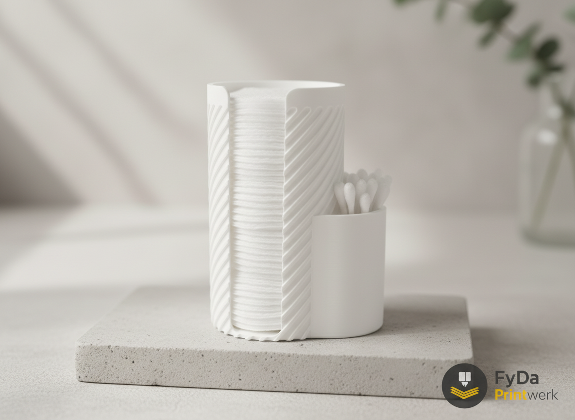 Wattepadhalter mit Q-Tip Halter – Badezimmer Organizer aus 3D Druck (PLA) – modern mit Rillenoptik, Aufbewahrung fuer Wattepads & Ohrenstaebchen
