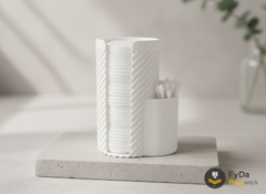Distributeur de disques de coton avec porte-coton-tiges – Organisateur de salle de bain en impression 3D (PLA) – moderne avec aspect rainuré, rangement pour disques de coton et cotons-tiges