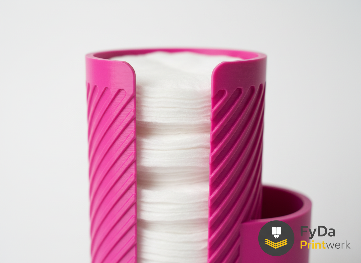 Wattepadhalter mit Q-Tip Halter – Badezimmer Organizer aus 3D Druck (PLA) – modern mit Rillenoptik, Aufbewahrung fuer Wattepads & Ohrenstaebchen