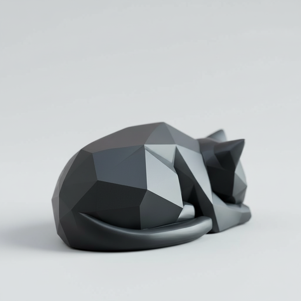 Low Poly Katze lauernd – moderne 3D Druck Deko in Schwarz – minimalistische Katzenfigur fürs Regal – Geschenk für Katzenliebhaber