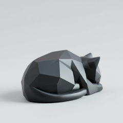 Chat en low poly à l'affût – déco moderne imprimée en 3D en noir – figurine de chat minimaliste pour étagère – cadeau pour amoureux des chats