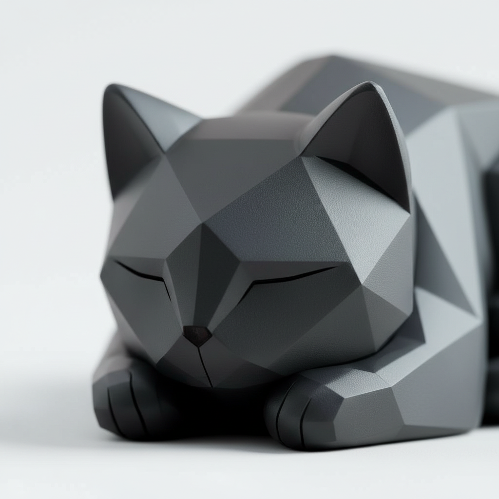 Low Poly Katze lauernd – moderne 3D Druck Deko in Schwarz – minimalistische Katzenfigur fürs Regal – Geschenk für Katzenliebhaber