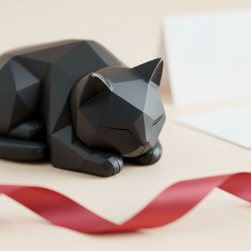 Chat en low poly à l'affût – déco moderne imprimée en 3D en noir – figurine de chat minimaliste pour étagère – cadeau pour amoureux des chats