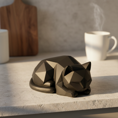 Chat en low poly à l'affût – déco moderne imprimée en 3D en noir – figurine de chat minimaliste pour étagère – cadeau pour amoureux des chats