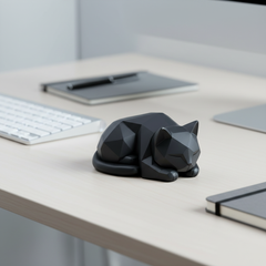 Chat en low poly à l'affût – déco moderne imprimée en 3D en noir – figurine de chat minimaliste pour étagère – cadeau pour amoureux des chats