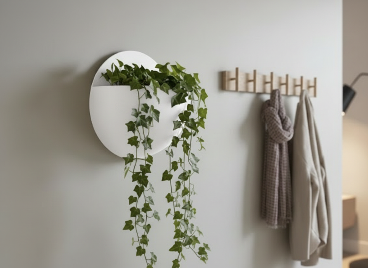 Wand Pflanztopf rund 3D Druck Übertopf Wandhalterung Blumentopf minimalistisch Pflanzenhalter schwarz weiß