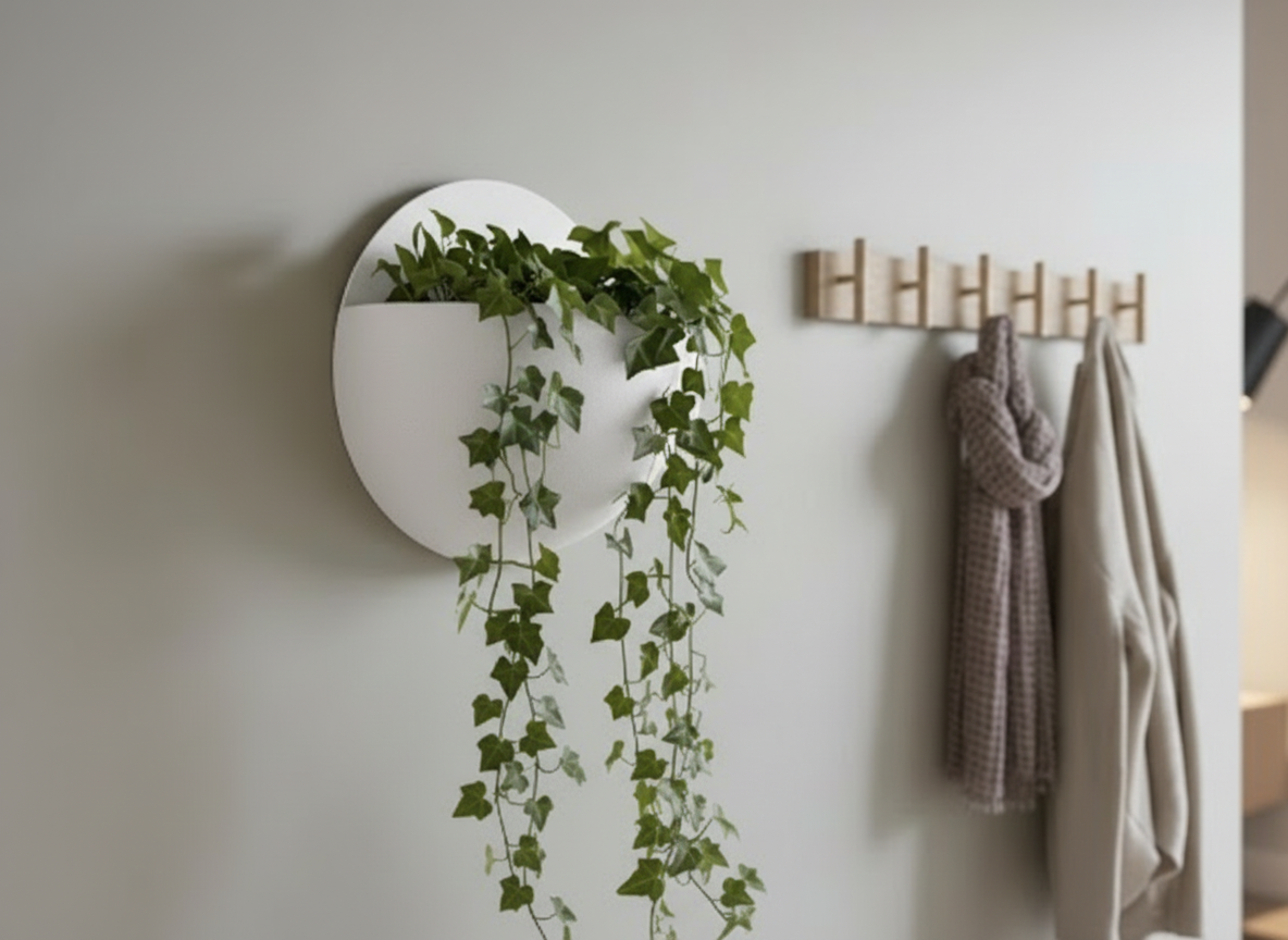 Wand Pflanztopf rund 3D Druck Übertopf Wandhalterung Blumentopf minimalistisch Pflanzenhalter schwarz weiß