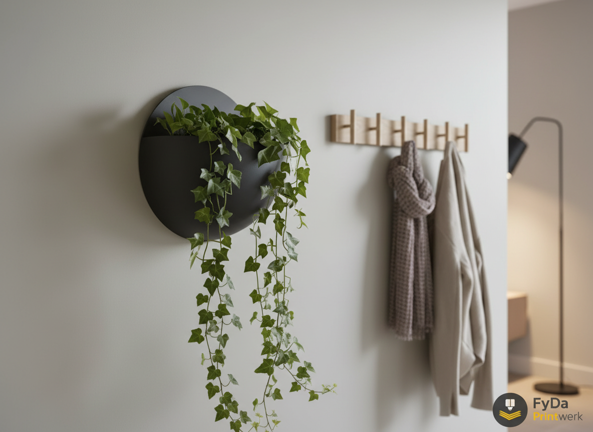 Wand Pflanztopf rund 3D Druck Übertopf Wandhalterung Blumentopf minimalistisch Pflanzenhalter schwarz weiß