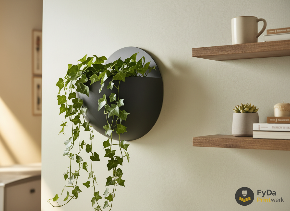 Wand Pflanztopf rund 3D Druck Übertopf Wandhalterung Blumentopf minimalistisch Pflanzenhalter schwarz weiß