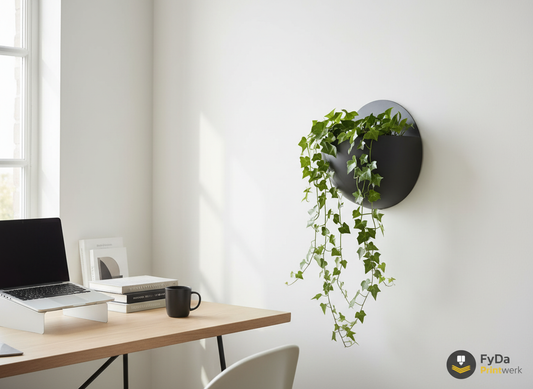 Wand Pflanztopf rund 3D Druck Übertopf Wandhalterung Blumentopf minimalistisch Pflanzenhalter schwarz weiß