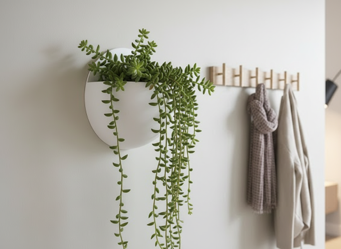 Wand Pflanztopf rund 3D Druck Übertopf Wandhalterung Blumentopf minimalistisch Pflanzenhalter schwarz weiß