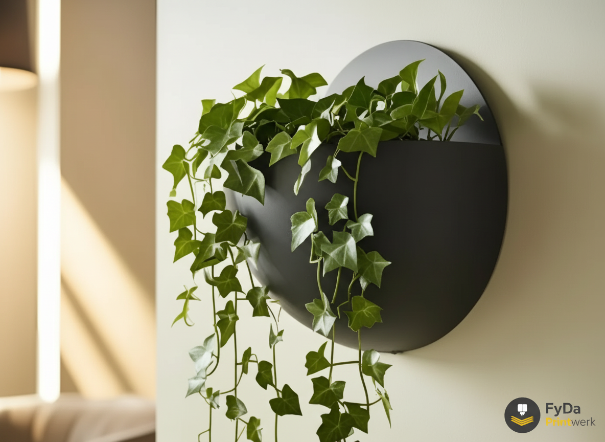 Wand Pflanztopf rund 3D Druck Übertopf Wandhalterung Blumentopf minimalistisch Pflanzenhalter schwarz weiß