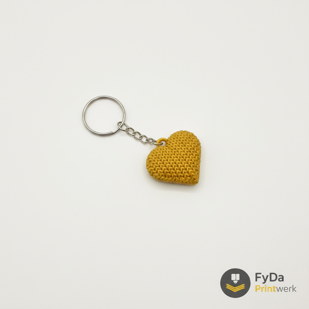 Herz Schlüsselanhänger aus umweltfreundlichem 3D Druck mit Strickoptik – einzeln oder 2er Set, Geschenkidee, Partnergeschenk, FyDa Printwerk