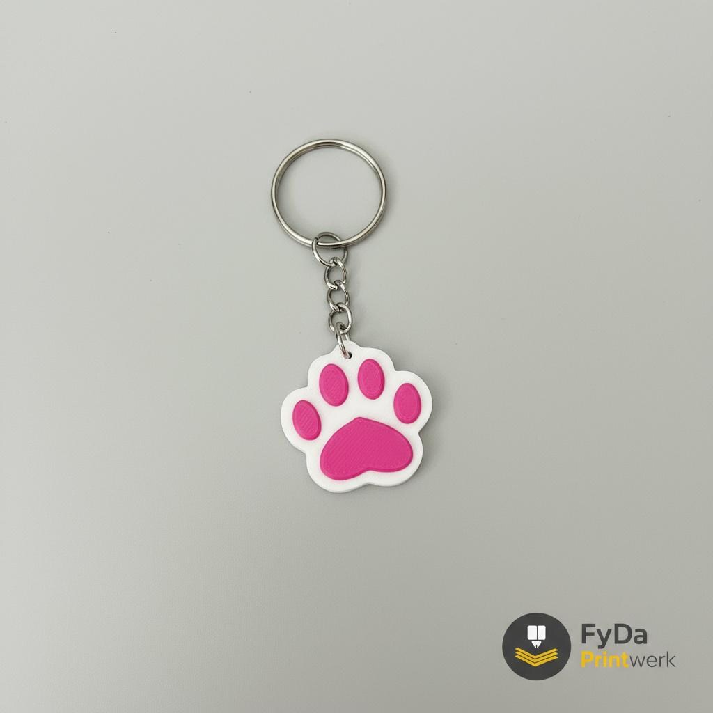 Katzenpfoten Schlüsselanhänger aus 3D-Druck (PLA) – Tatzen Anhänger in Pink/Weiß oder Schwarz/Weiß – Geschenk für Katzenliebhaber