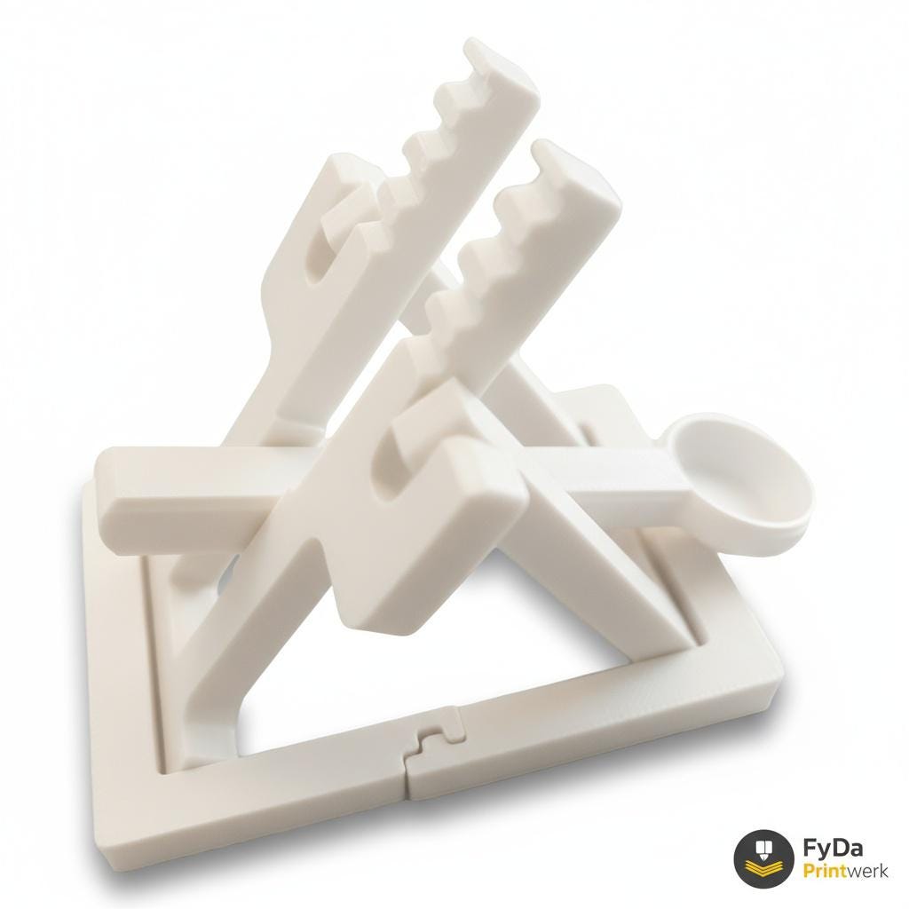 Miniatur Katapult aus 3D-Druck in Weiß – Schreibtisch-Gadget von FyDa Printwerk