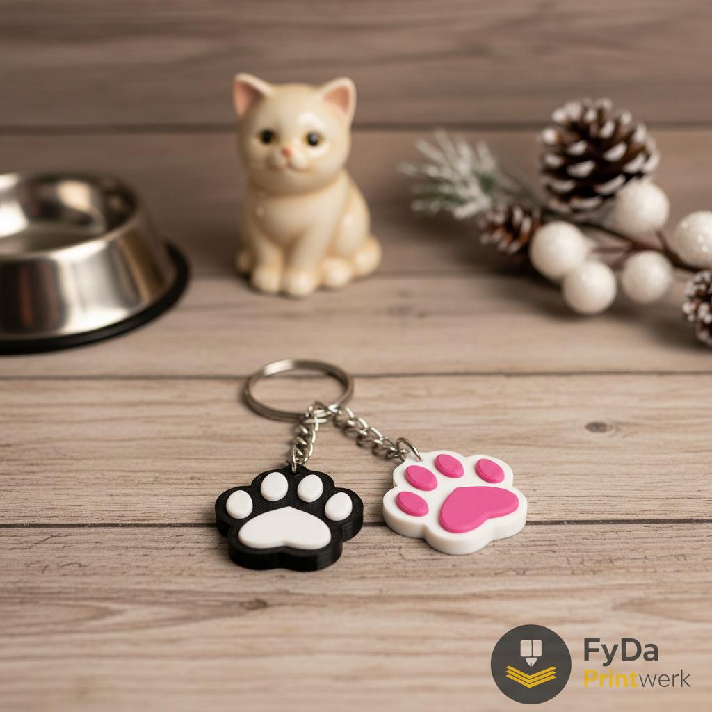 Katzenpfote Schluesselanhaenger Set zwei Varianten Pink Weiss und Schwarz Weiss