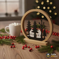 Moderne Winterdeko Ring mit Winterlandschaft auf dem Sideboard