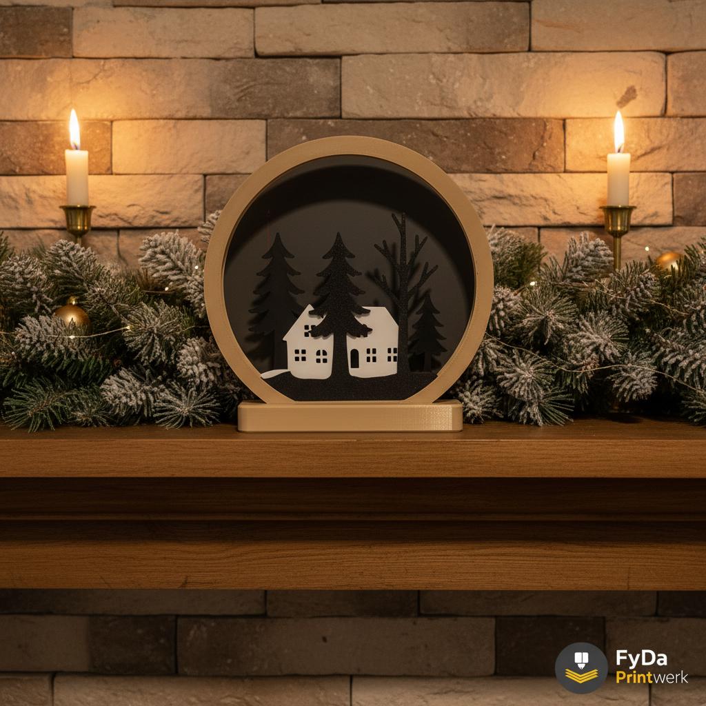 Winterdorf Deko-Ring in Creme, Schwarz und Weiß