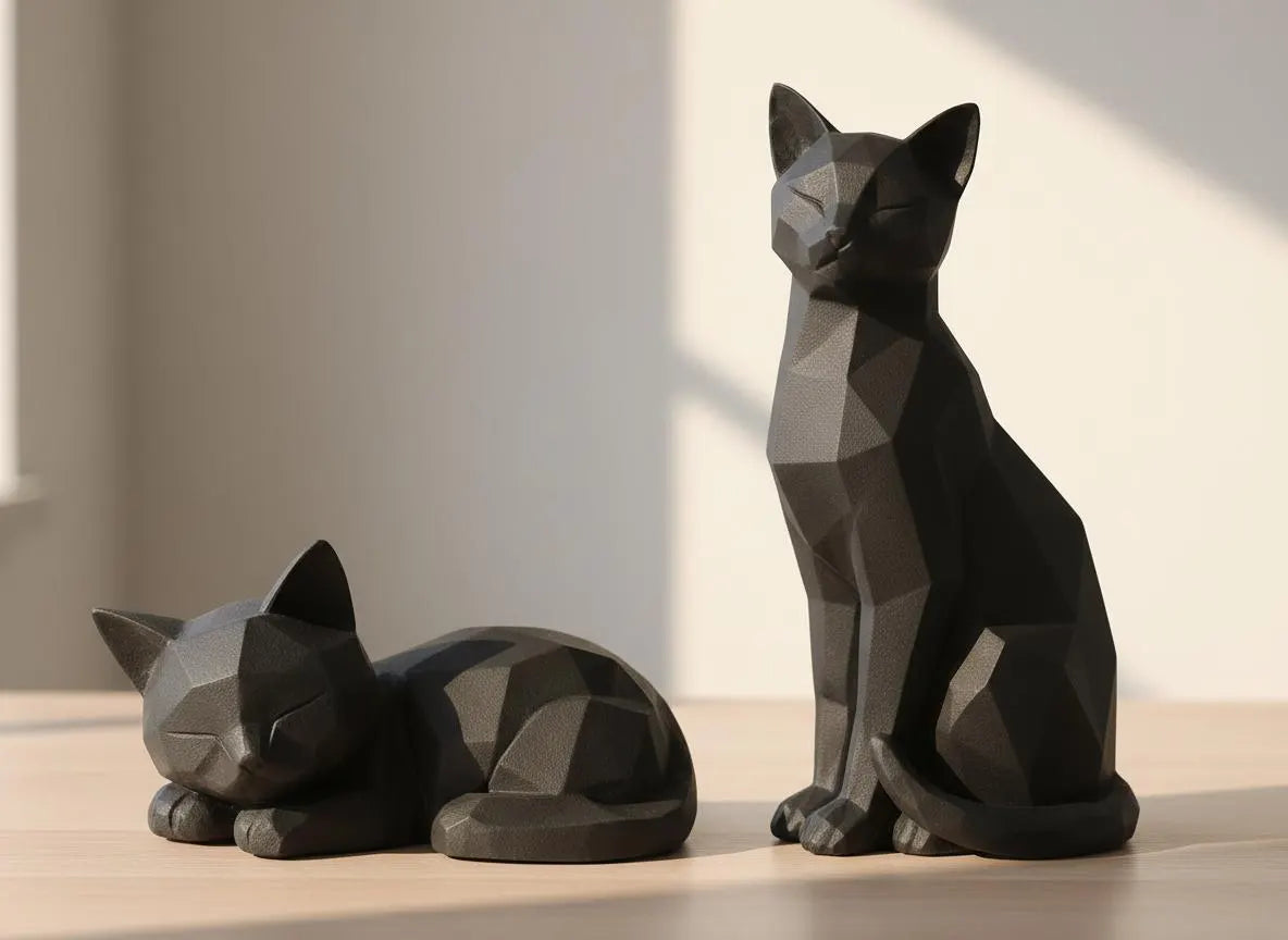 Low‑Poly Katze (schlafend) in Schwarz – moderne Japandi/Skandi Dekofigur (3D‑Druck)