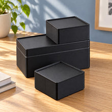 Modulare Stapelboxen mit Magneten als Schreibtisch-Aufbewahrung