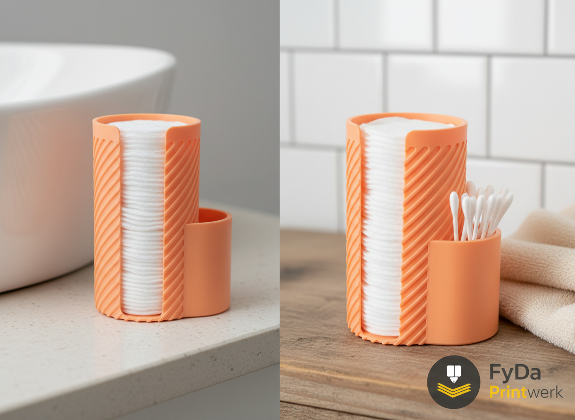 Wattepadhalter mit Q-Tip Halter – Badezimmer Organizer aus 3D Druck (PLA) – modern mit Rillenoptik, Aufbewahrung fuer Wattepads & Ohrenstaebchen